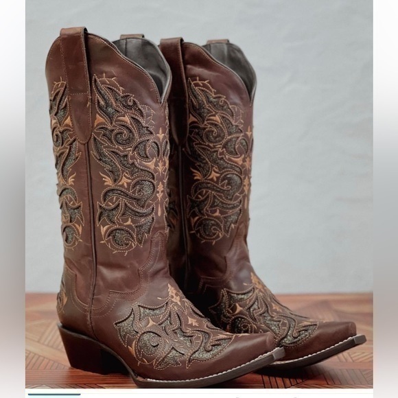 New Jb Dillon Brown Sparkle Western Cowgirl Boots